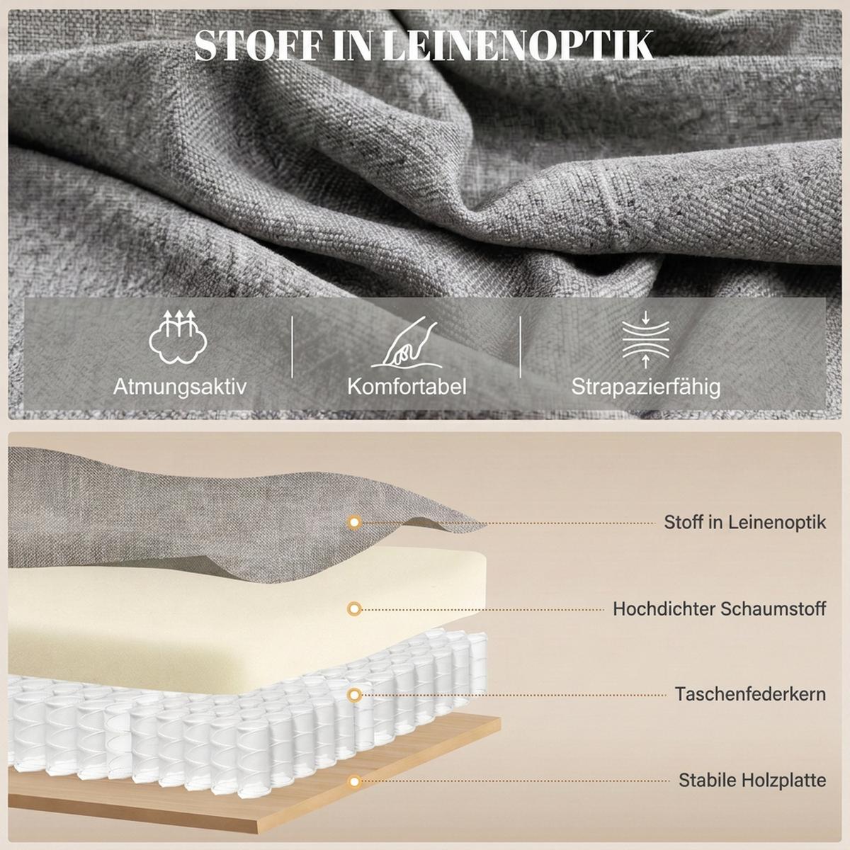 RELAXSESSEL Polyester Hellgrau - Hellgrau/Schwarz, Textil/Metall (87/108/87.5cm) - HOMCOM