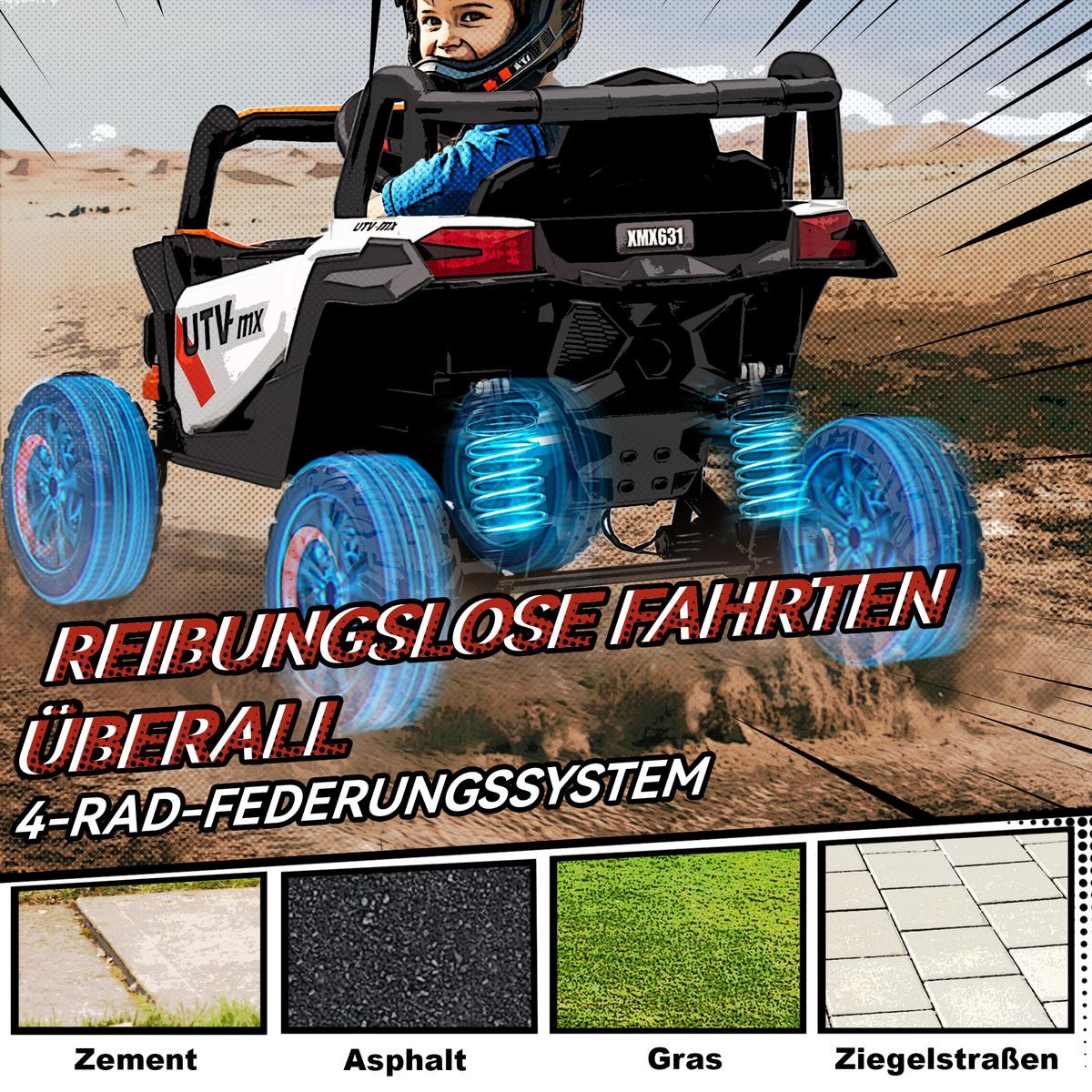 KINDER-ELEKTROAUTO 12V Kinderauto UTV mit 2,4 GHz Fernbedienung, Softstart - Orange, Kunststoff (96/61/56cm) - AIYAPLAY