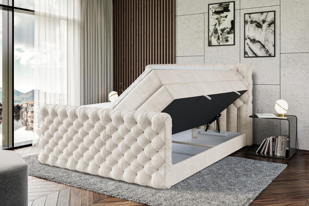 BOXSPRINGBETT BOXI8-Z KING - 180x200 - H3/H4 - Creme - Creme, Holzwerkstoff (180/200cm) - ALTDECOR