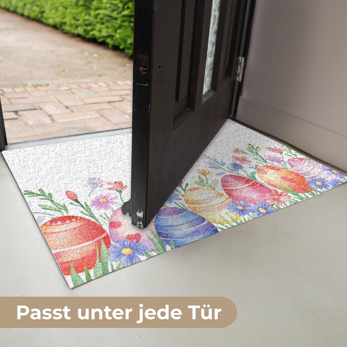 FUSSMATTE Blumengarten - Bunt - Eier Teppichmatte 60x40 cm - Multicolor/Weiß, Kunststoff (40/60cm) - MuchoWow