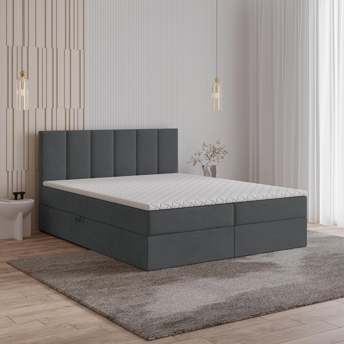 BOXBETT MERIL 160x200 cm mit Matratze und Topper - Graphitfarben - Graphitfarben, Holz (160/200cm) - MASSENO