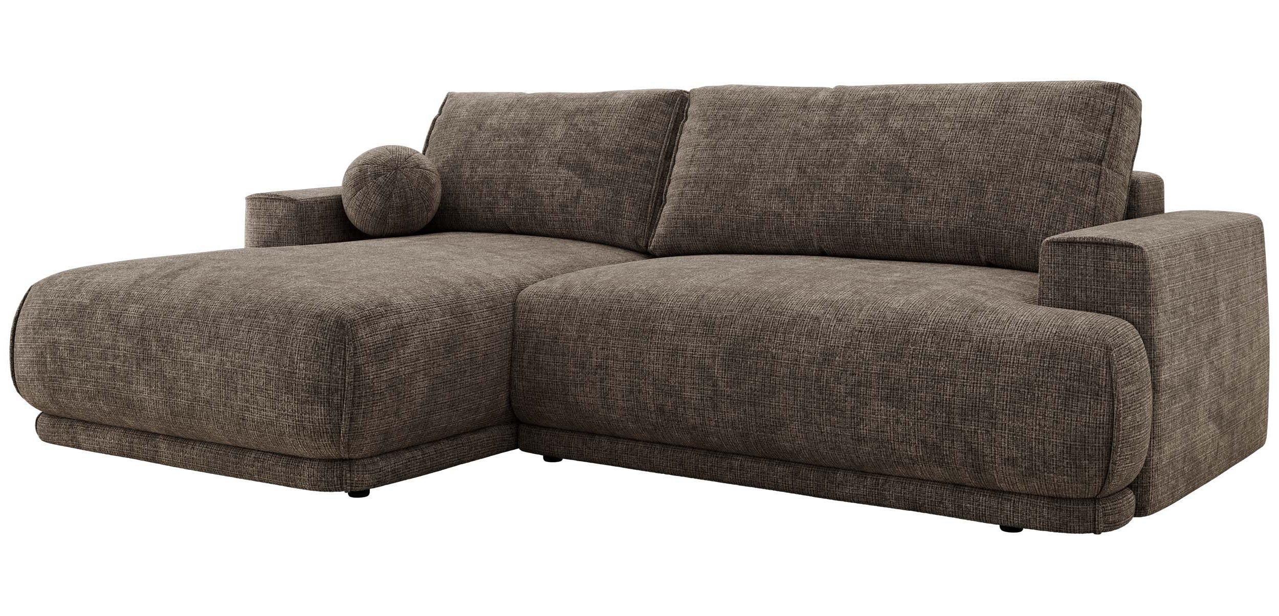ECKSCHLAFSOFA RINA L Braun Schenille grob gewebt - links - Schwarz/Braun, Kunststoff/Textil (267/170cm) - MKS