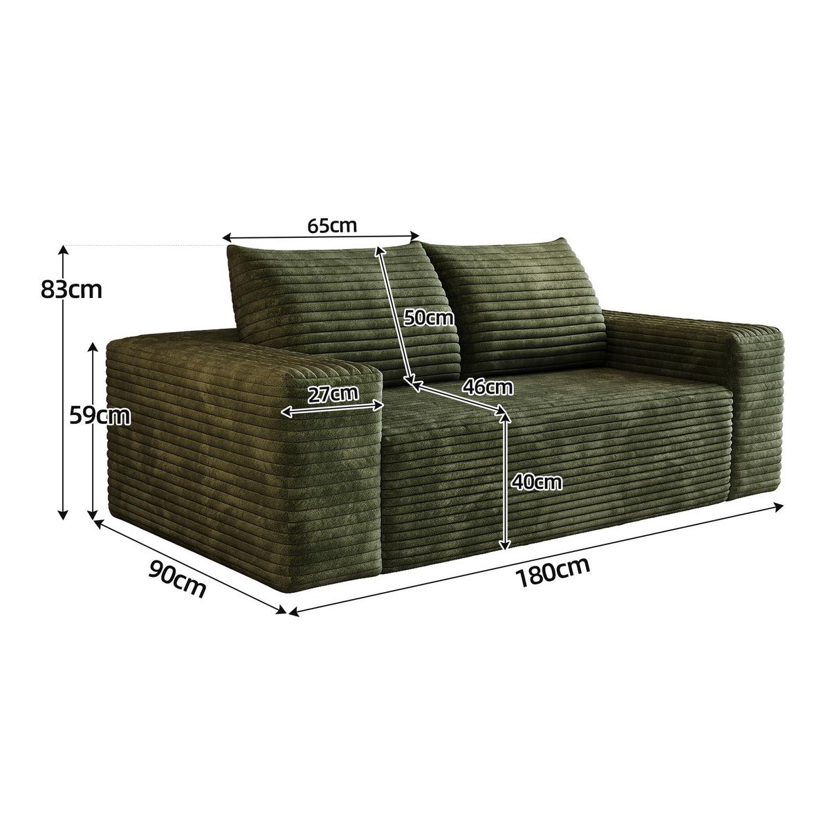 2-SITZER SOFA 180cm Cord-Sofa ohne Montage - Grün, Textil (180/83/90cm) - Urban Meuble