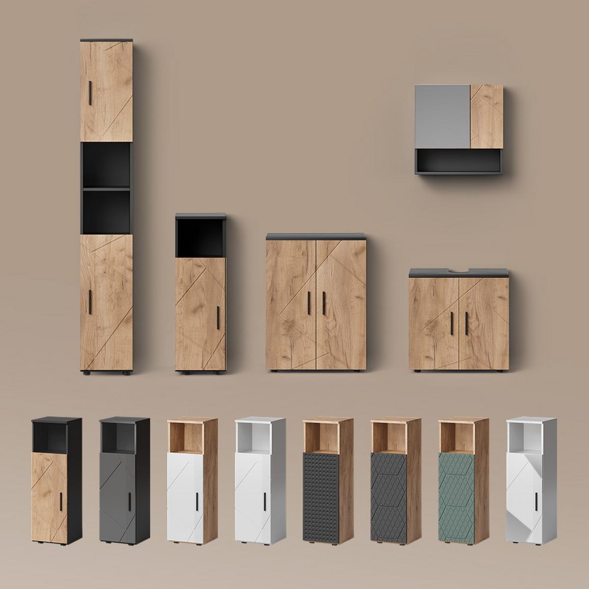 WASCHBECKENUNTERSCHRANK Ronco Grün/Goldkraft Eiche 60 x 59 cm - Honigeiche/Grün, Holzwerkstoff (60/59/30cm) - Livinity®
