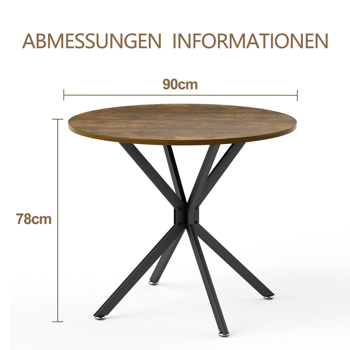 TISCHGRUPPE 5-teilig Runder Esstisch Ø 90 cm in Holzoptik & 4 Stühle Vintage-Braun - Dunkelbraun/Schwarz, Holzwerkstoff/Textil (90/78/90cm) - Urban Meuble