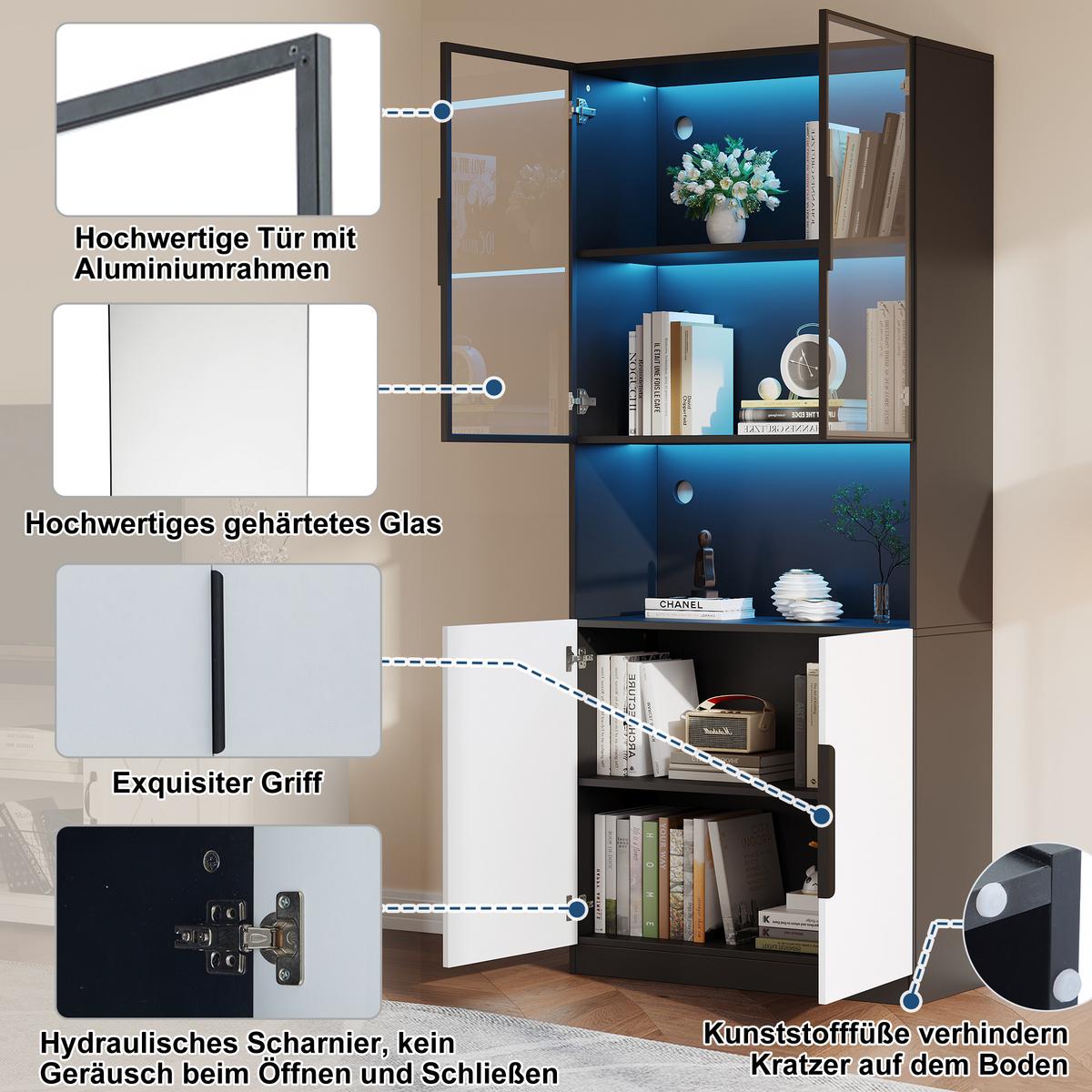 VITRINE weiß 80/30/200 cm - Weiß, Glas/Holzwerkstoff (80/200/30cm) - Urban Meuble