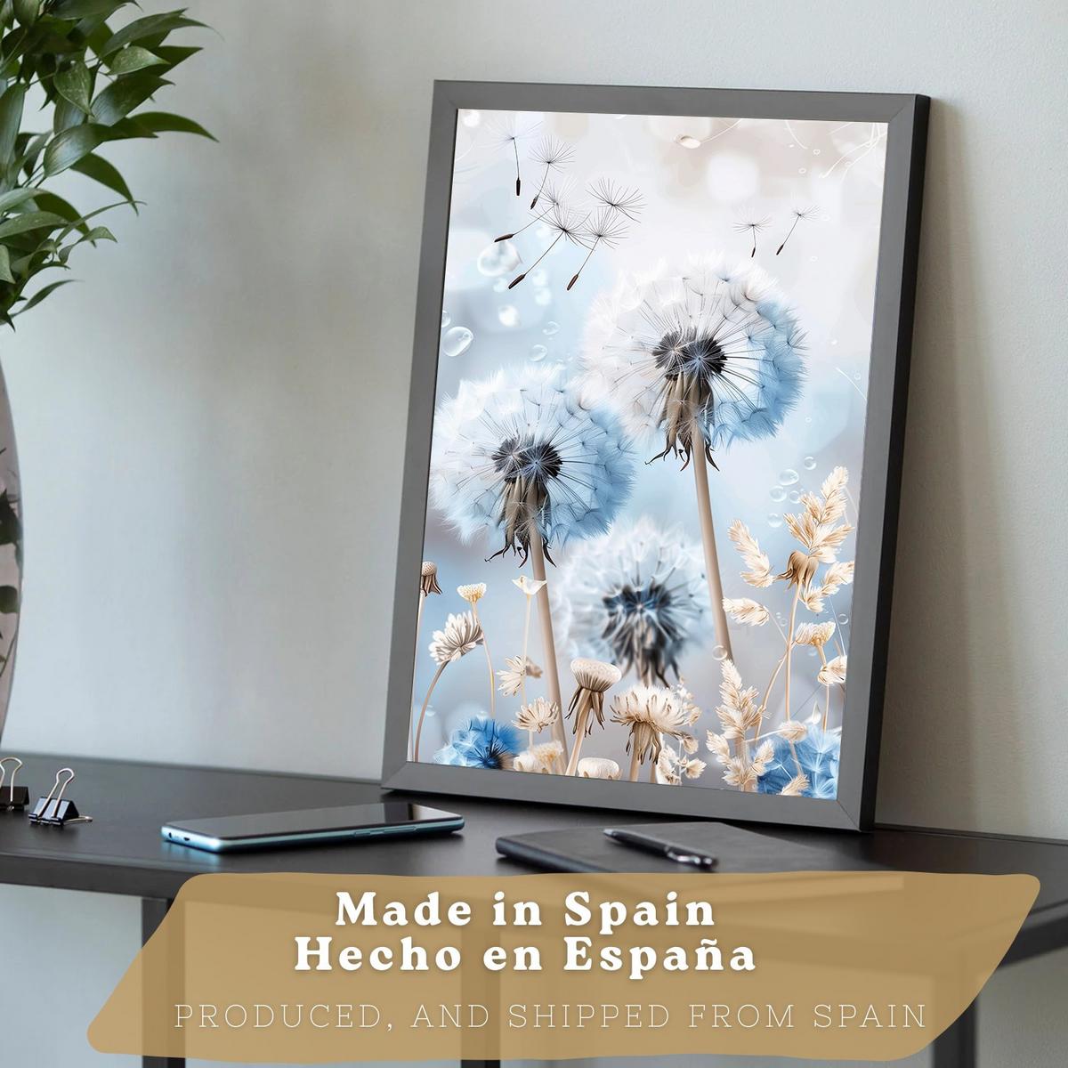 POSTER 3er Kunstdruck-Set Wandbilder Floral Blau modern Wohnzimmer Deko, Schlafzimmer, Küche, Badezimmer Schwarzer Rahmen A4 - Schwarz, Papier (29.7/1/21cm) - Nacnic