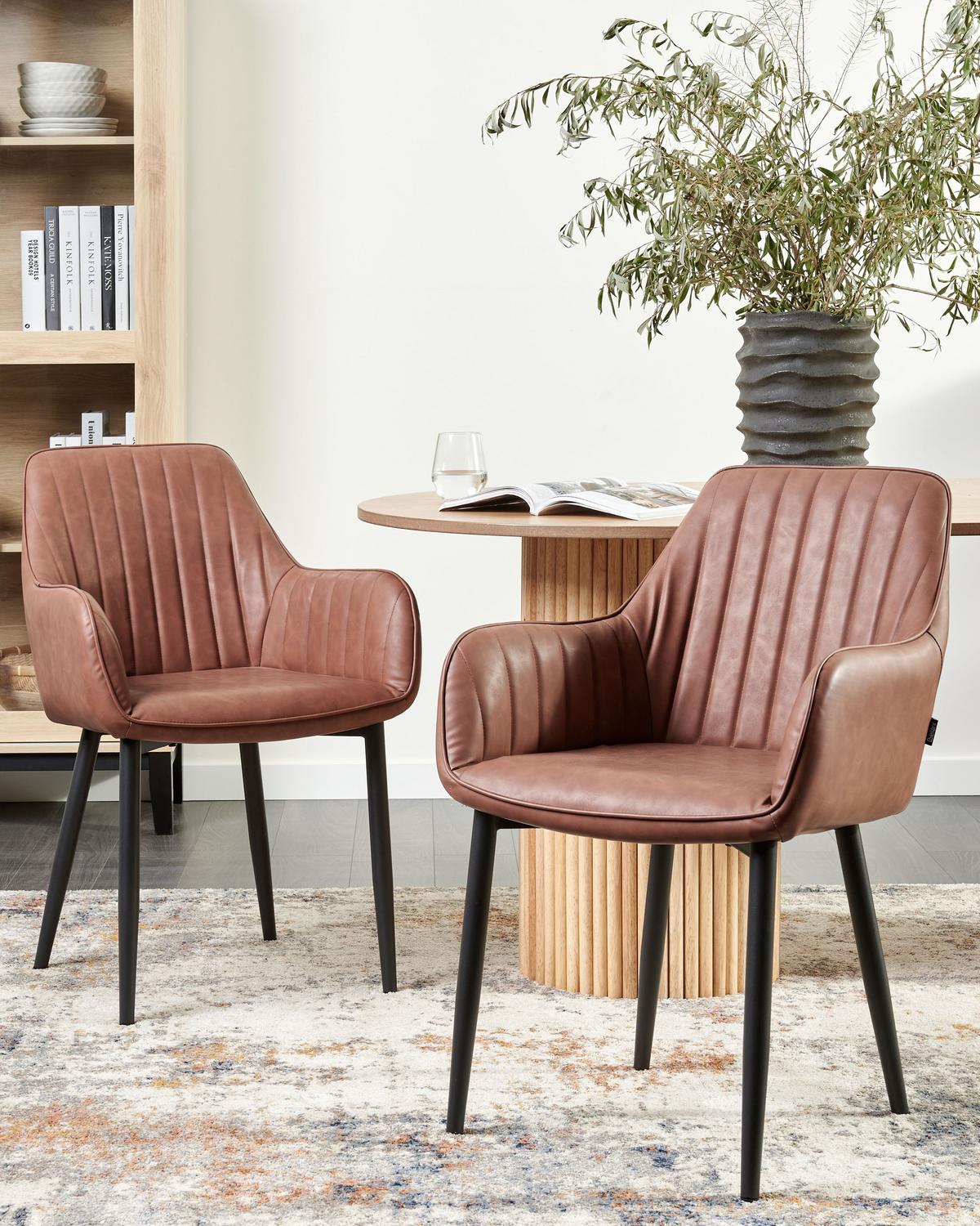 ESSZIMMERSTUHL 2er-Set Kunstleder Braun Wellston - Braun, Kunststoff (60/84/61cm) - Beliani