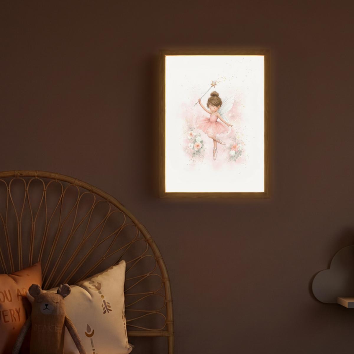 NACHTTISCHLAMPE MIT AKKU Ballerina - Fee - Blumen - Rosa 30x40 cm - Rosa, Holzwerkstoff (8/30/40cm) - OnlyWow