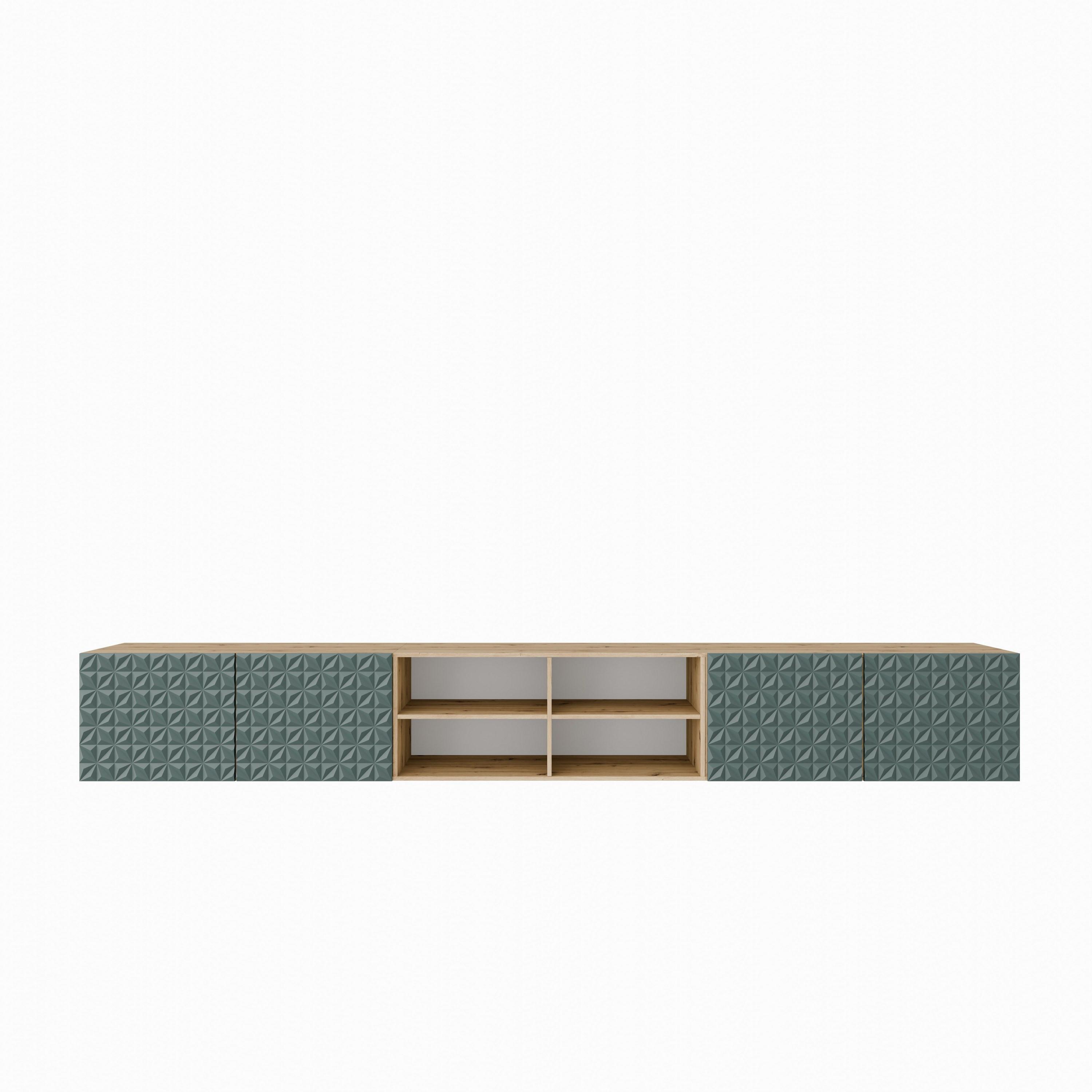 LOWBOARD ROVA 300/41/40 cm, Hängender TV-Schrank Eiche Artisan / Grün - Eiche Artisan/Grün, Holzwerkstoff (300/41/40cm) - MASSENO