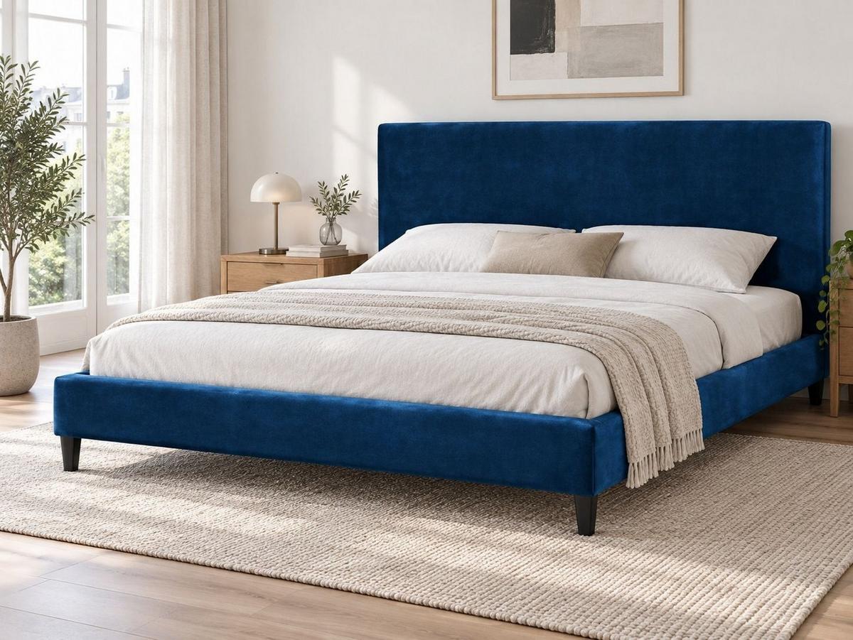 BETTRAHMENBEZUG Samtstoff 160/200 cm Dunkelblau Fitou - Dunkelblau, Textil (170/214cm) - Beliani