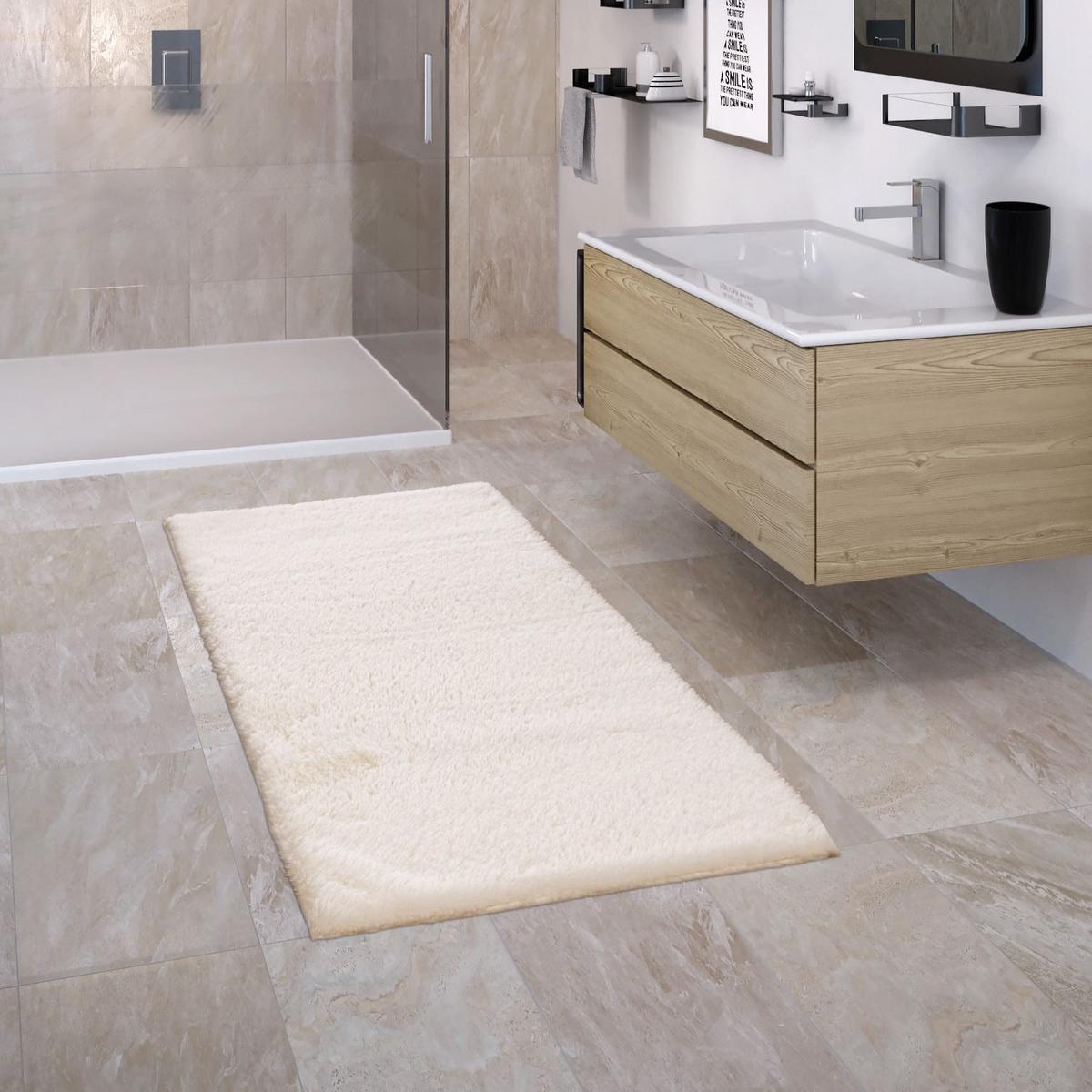 HOCHFLORTEPPICH Waschbar handgewebt, einfarbig, Creme, 50 x 80 cm - Creme, Textil (80/50cm) - KADIMA DESIGN