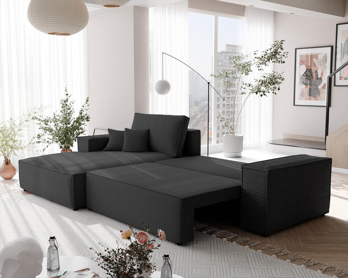 ECKSOFA NOVA Links mit Schlaffunktion und Bettkasten Anthrazit - Anthrazit, Kunststoff/Textil (294/185cm) - Idohome