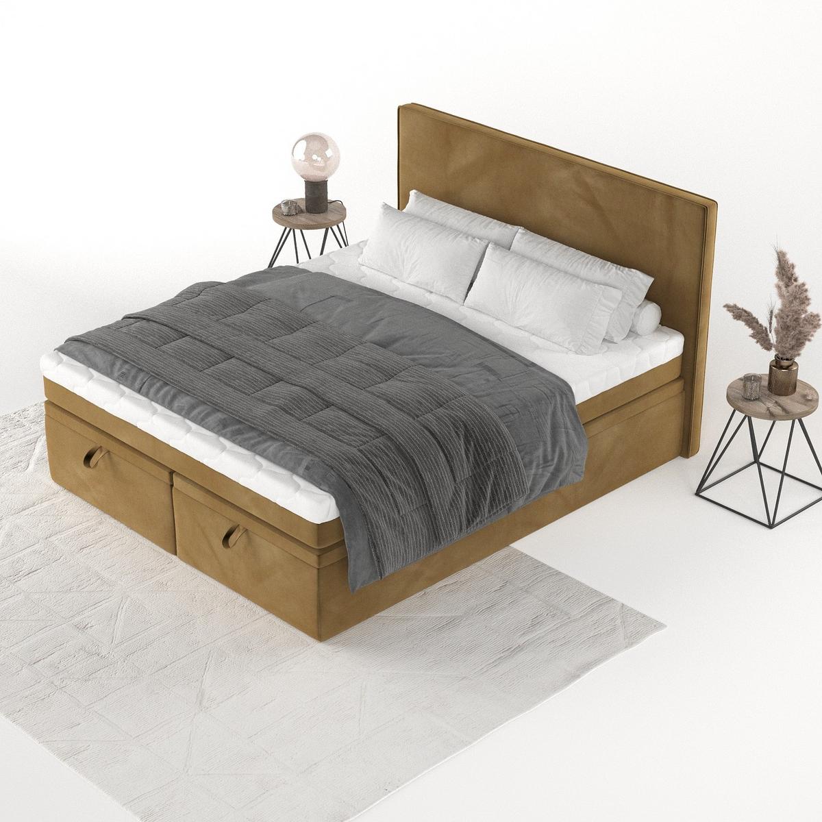 BOXBETT Zalla 200/200 cm Honiggelb im Kronos Stoff - Schwarz/Honig, Holz/Holzwerkstoff (200/200cm) - AltaBeds