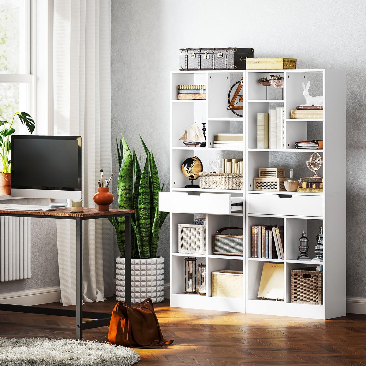 BÜCHERREGAL Standregal mit 9 Regalen, 1 Schublade, Aufbewahrungsregal Weiß - Weiß, Holz/Holzwerkstoff (26/158/60cm) - HOMCOM