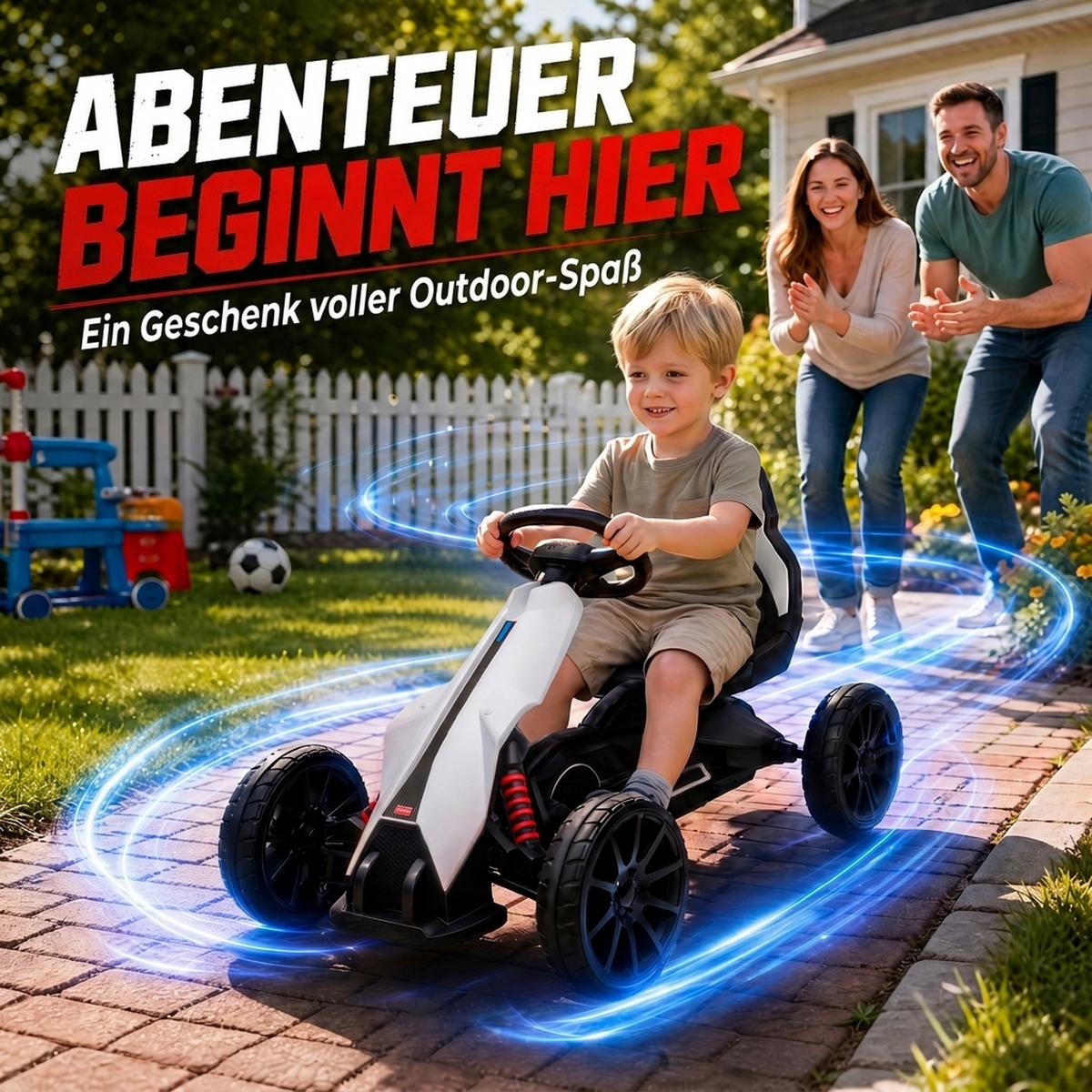 KINDER Elektro Gokart 12 V 3-5km/h Go Kart mit 2-Fach verstellbarem Modus - Weiß, Kunststoff (100/58/58.5cm) - HOMCOM