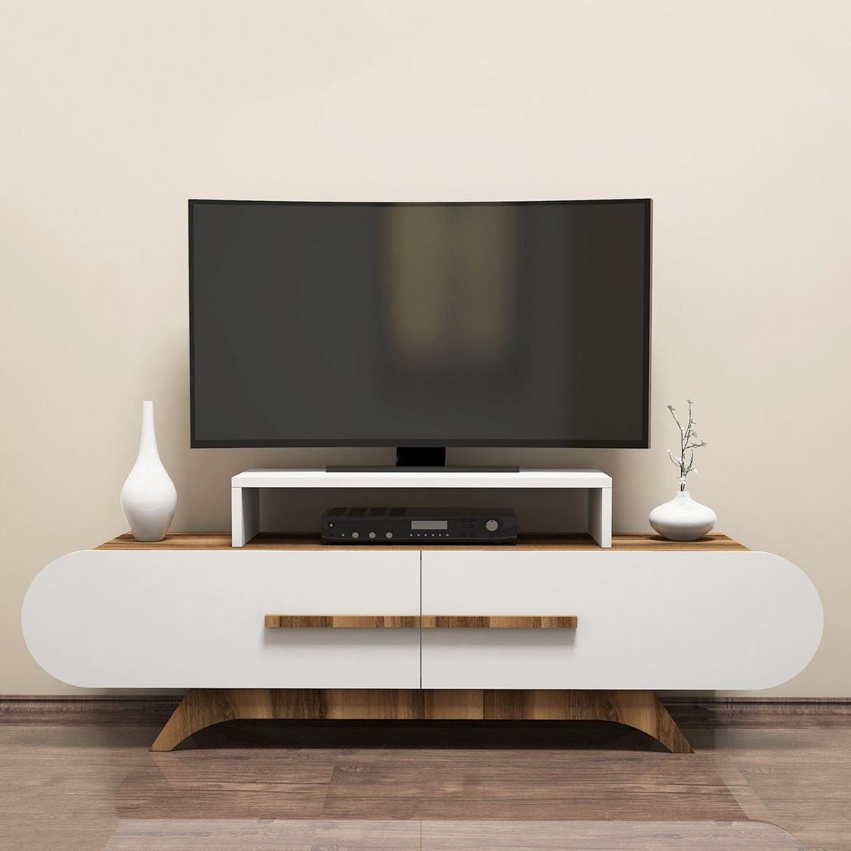 TV-MÖBEL 2 Türen Dekor Nussbaum und Weiß L145 cm - Rose - Apfelbaumfarben, Holzwerkstoff (36.8/49.8/145cm) - Calicosy