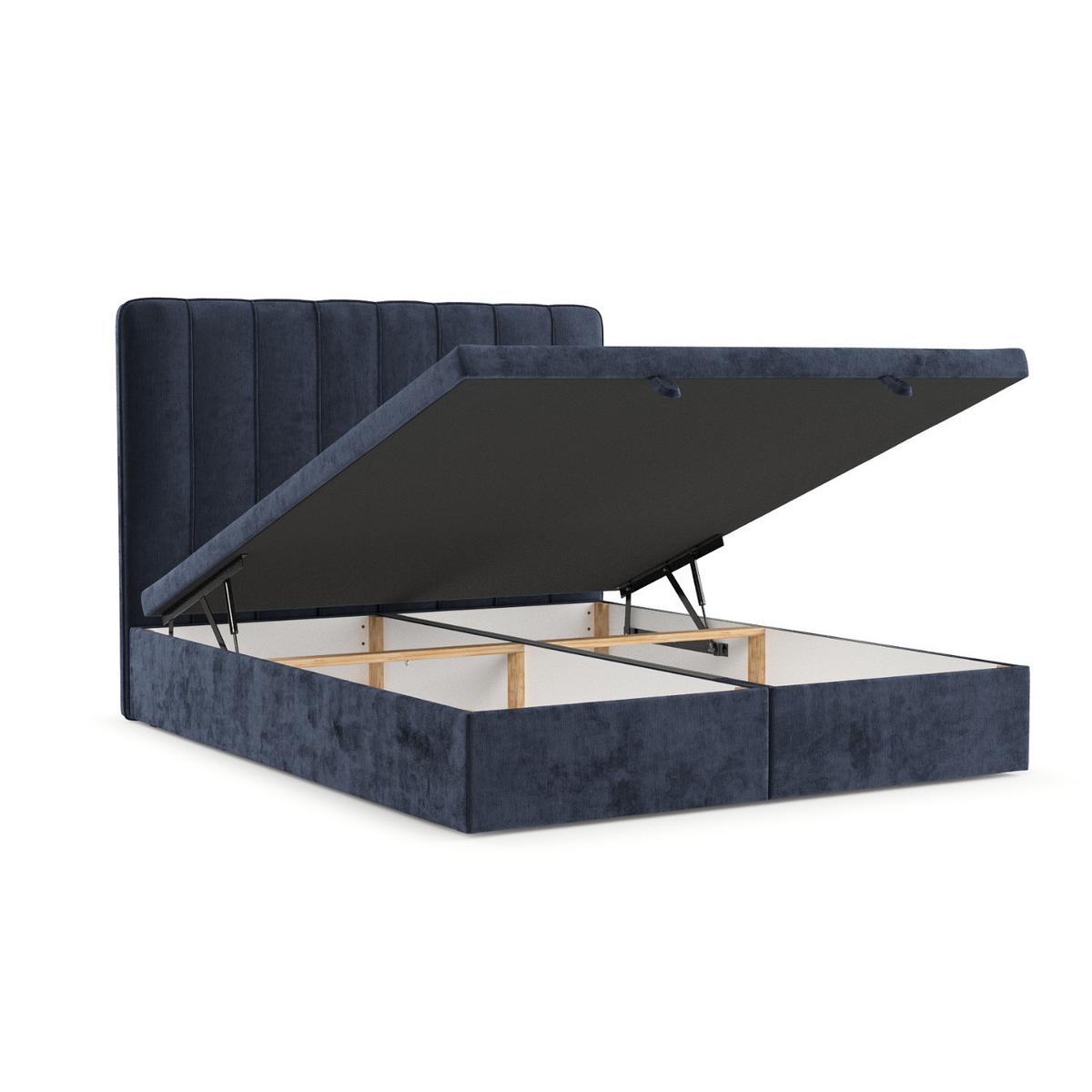 POLSTERBETT Vienna mit Stauraum 120/200 cm Marineblau im Lotta Stoff - Schwarz/Dunkelblau, Holz/Holzwerkstoff (120/200cm) - AltaBeds