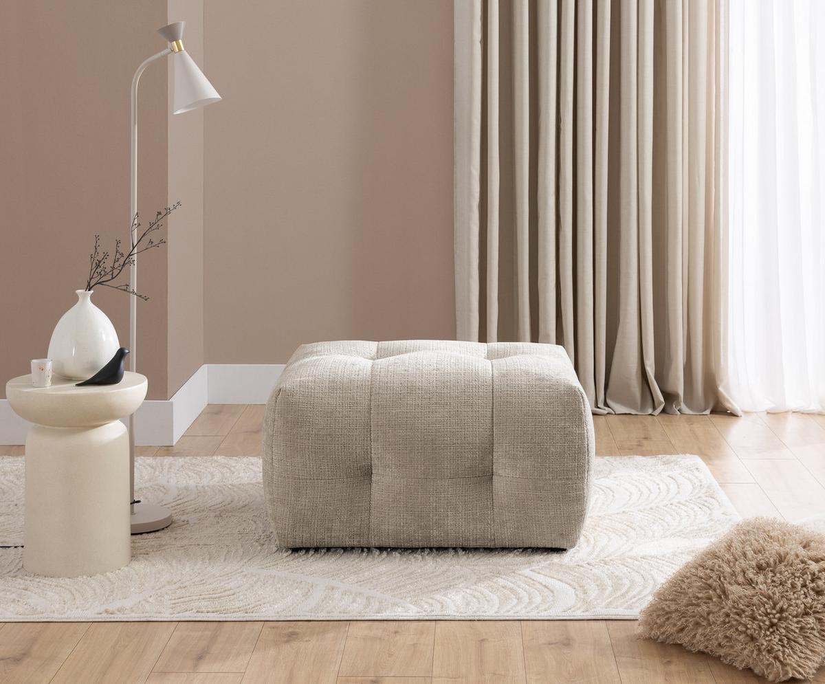 POLSTERHOCKER mit raffinierten Steppungen, zu passendem Sofa, Wellenunterfederung, Chenille-Bezug Sandgrau / 21054 - Sandfarben/Schwarz, Kunststoff/Textil (87/46/68cm) - luma-home