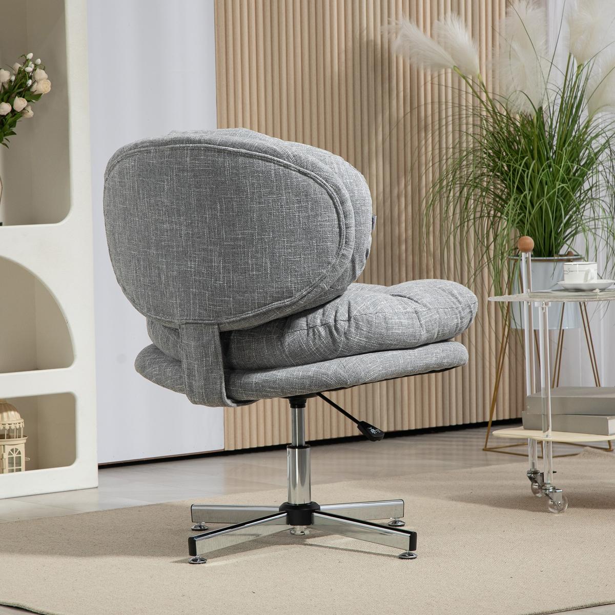BÜROSTUHL, Gepolsterter Schreibtischstuhl, Leinenoptik, Grau - Silberfarben/Grau, Textil/Metall (65/94/65cm) - HOMCOM