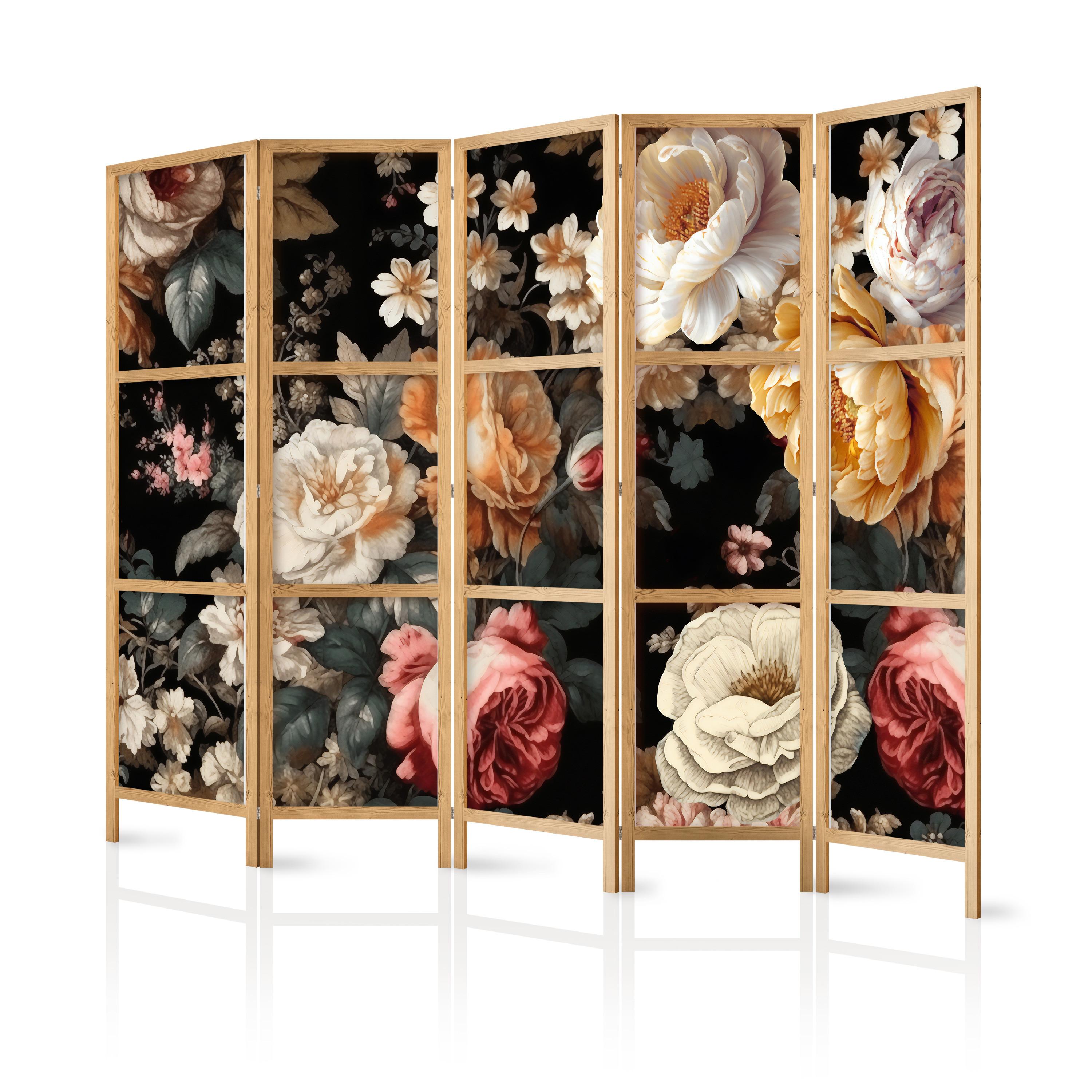 PARAVENT Japanischer 5-tlg 225x172 cm Bunte Blumen - Multicolor, Holz/Textil (225/172/3cm) - Muralo