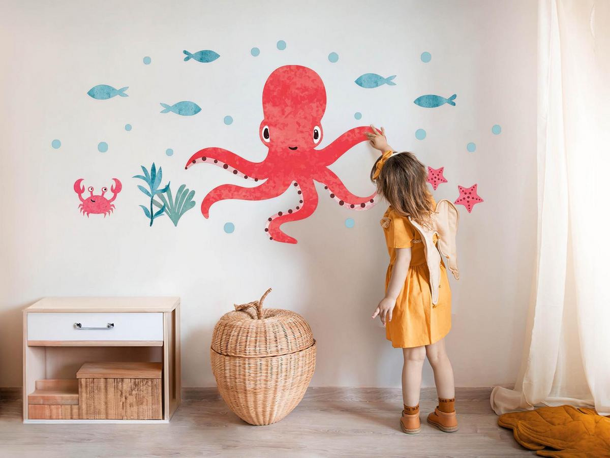 WANDAUFKLEBER 100x106cm - Oktopus - Multicolor, Kunststoff (100/106/0.1cm) - Wallfluent