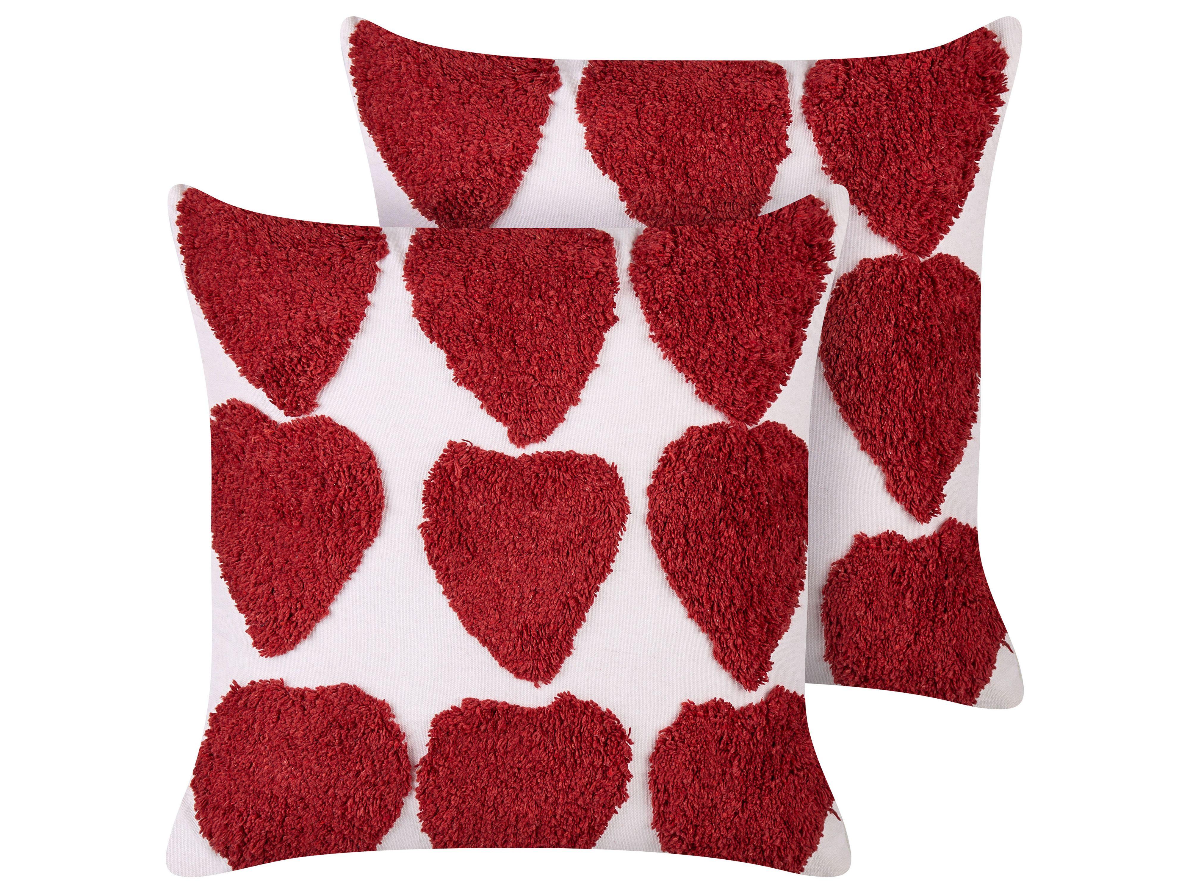 DEKOKISSEN 2er-Set Weiß 45/45 cm Mingora - Rot/Weiß, Naturmaterialien (45/45cm) - Beliani