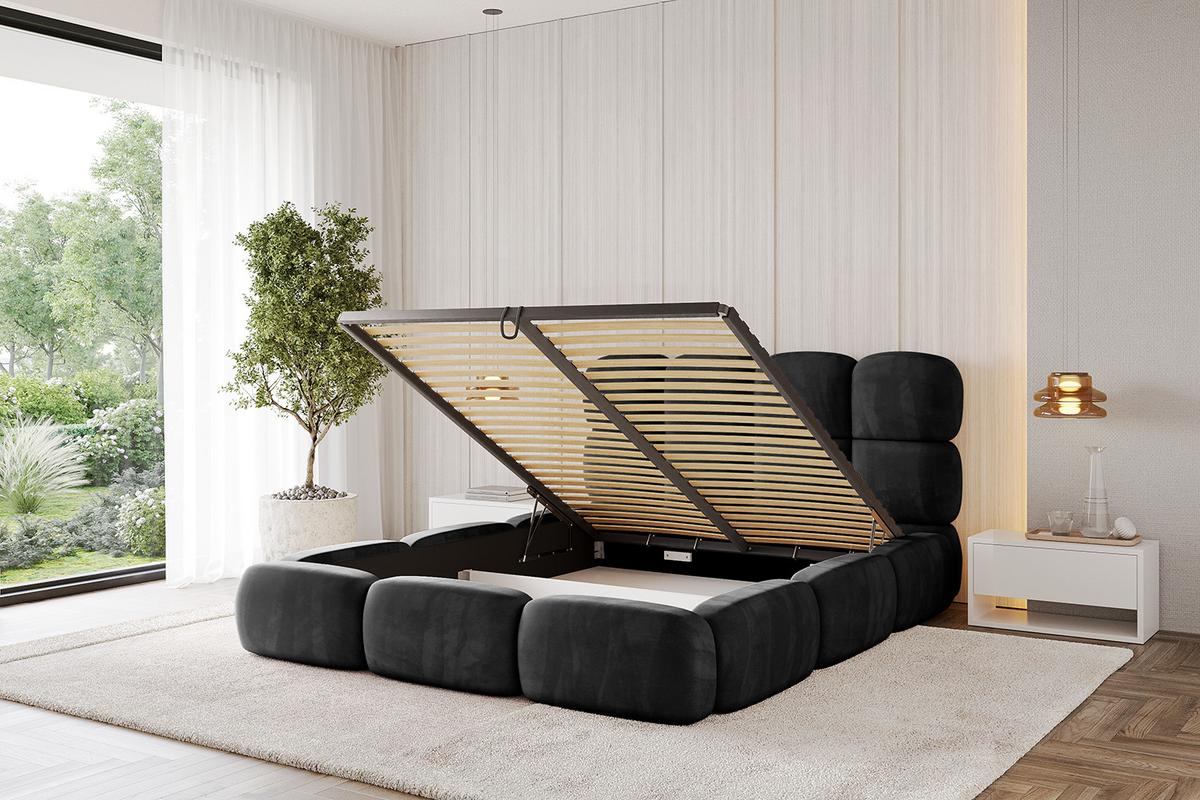 POLSTERBETT mit Bettkasten und Lattenrost, Bett mit Matratze H3/H4 - NOMA 180x200 Schwarz - Schwarz, Holzwerkstoff/Textil (180/200cm) - ALTDECOR