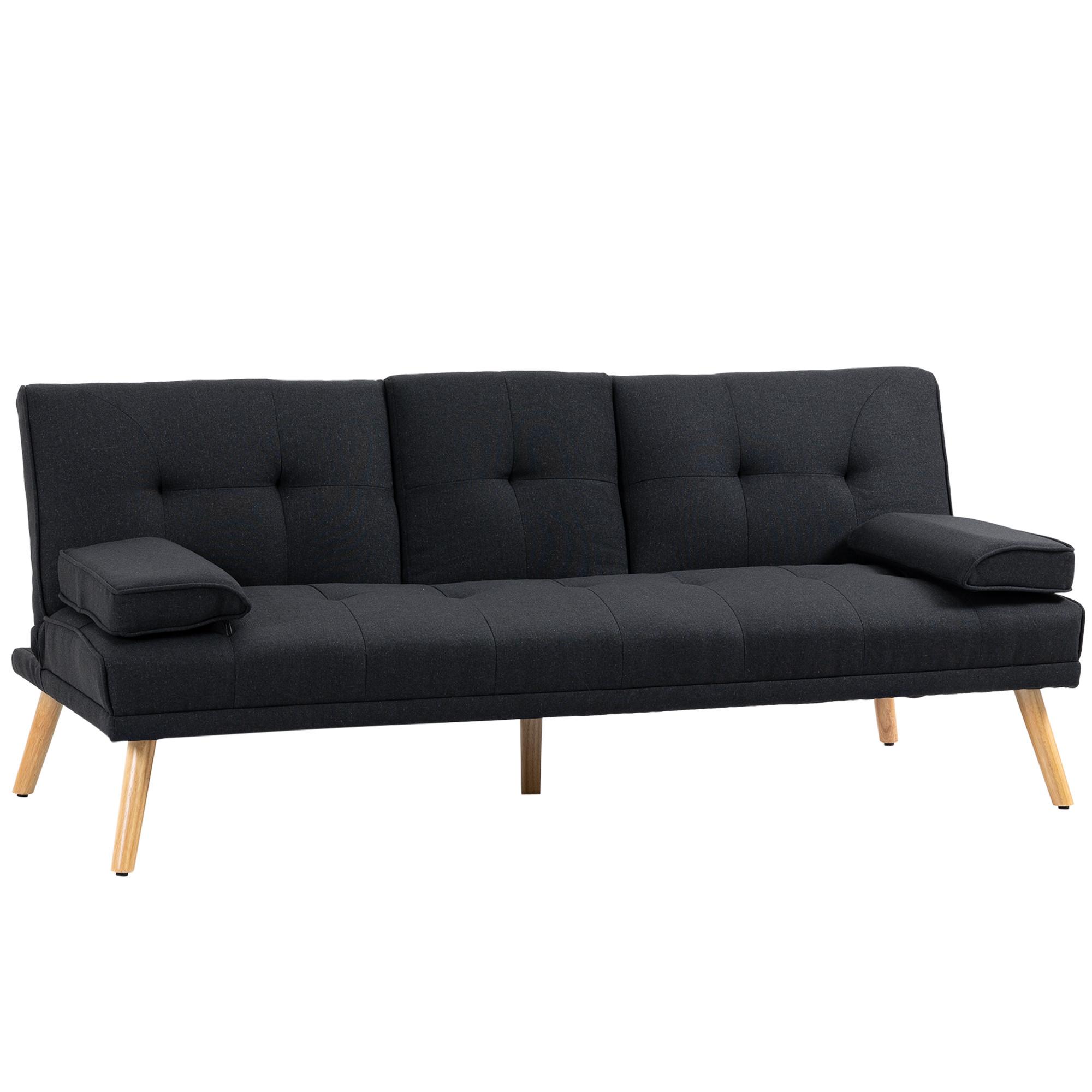 SCHLAFSOFA, 3-Sitzer-Schlafcouch mit Klappbarem Tisch, Becherhalter, Grau - Naturfarben/Grau, Holz/Textil (77/78/181cm) - HOMCOM