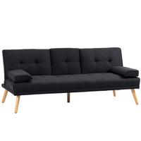 SCHLAFSOFA, 3-Sitzer-Schlafcouch mit Klappbarem Tisch, Becherhalter, Grau - Naturfarben/Grau, Holz/Textil (77/78/181cm) - HOMCOM