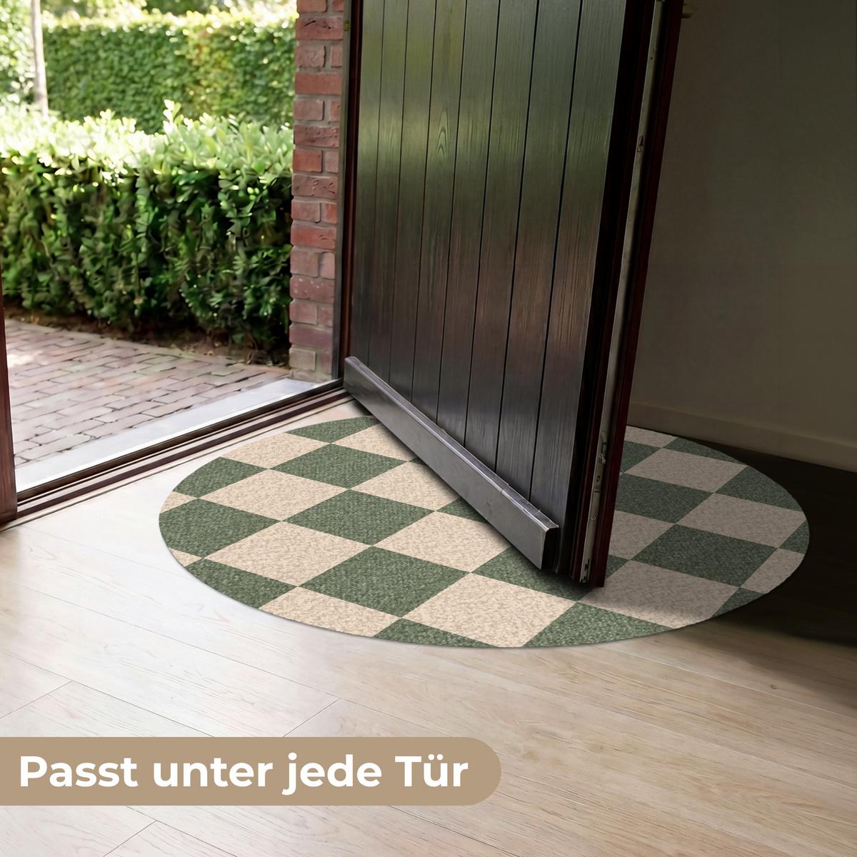 FUSSMATTE Schachbrettmuster - Grün - Beige - Blöcke Flurteppich 90x90 cm - Olivgrün, Kunststoff (90/0.4cm) - MuchoWow