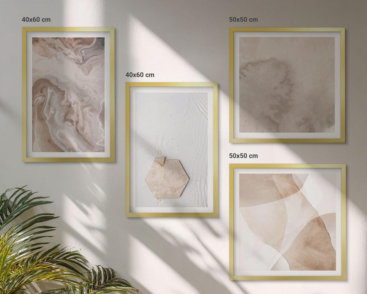 BILDER SET 4er Set - 50x50 cm & 40x60 cm Goldrahmen - Designabstraktion, Naturinspiration - Goldfarben, Kunststoff (50/50cm) - TULUP