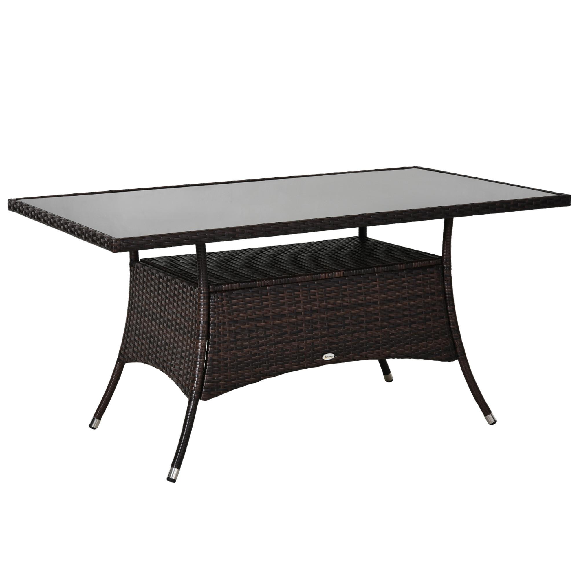ESSTISCH, Braun + Schwarz, Metall, Sicherheitsglas, Polyrattan - Braun, Kunststoff (150/85/74cm) - Outsunny