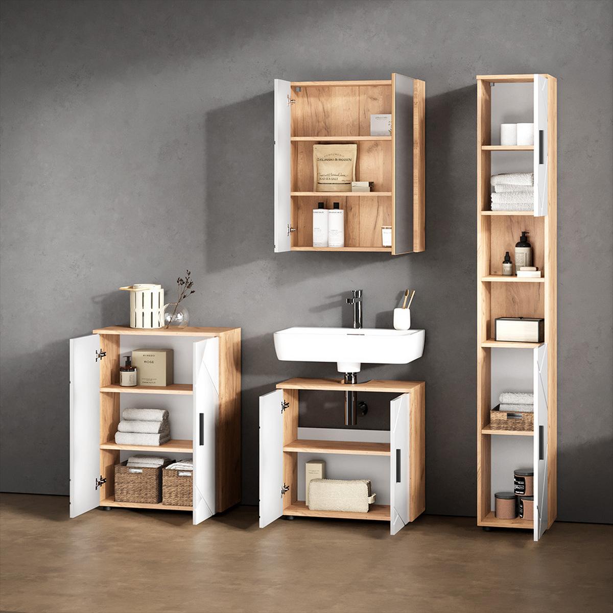 SPIEGELSCHRANK Ronco Weiß/Eiche 60 x 75 cm - Eichefarben/Weiß, Holzwerkstoff (60/75/17.2cm) - Livinity®