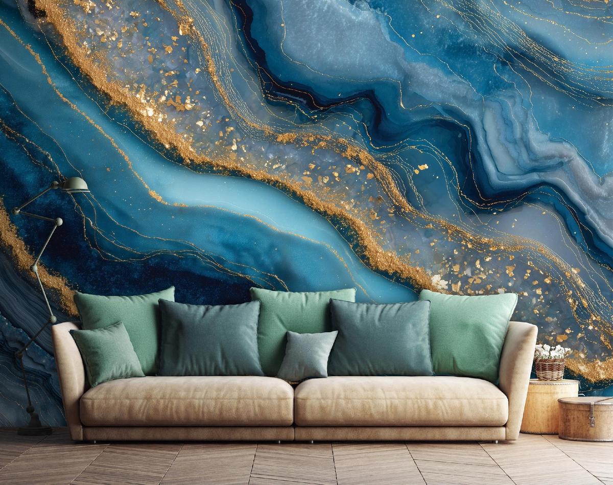 FOTOTAPETE Marmor Abstrakt Blau 250x175 cm - Multicolor, Papier (250/175cm) - Wallarena