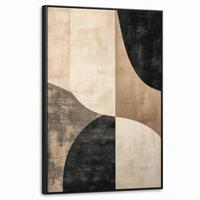 LEINWAND Bilder mit Rahmen - Abstrakt - Flugzeuge - Schwarz - Rund - 60x90 - Beige, Textil (60/90cm) - MuchoWow