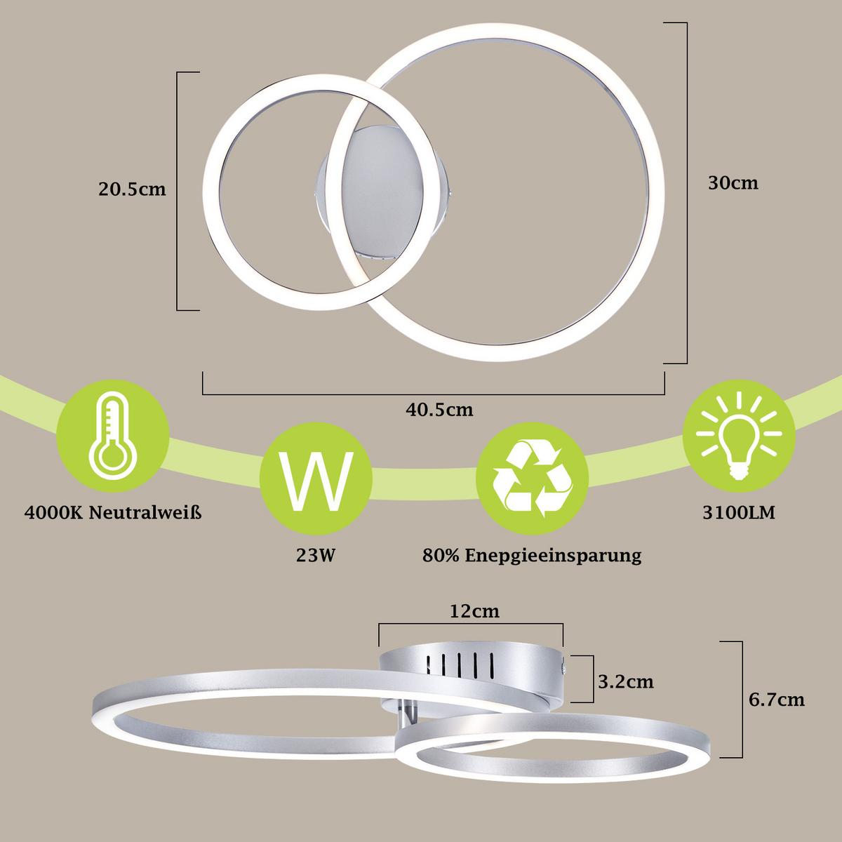 LED DECKENLEUCHTE Melenkir 40.5/30/6.7 cm - Silberfarben, Kunststoff (40.5/30/6.7cm) - ZMH