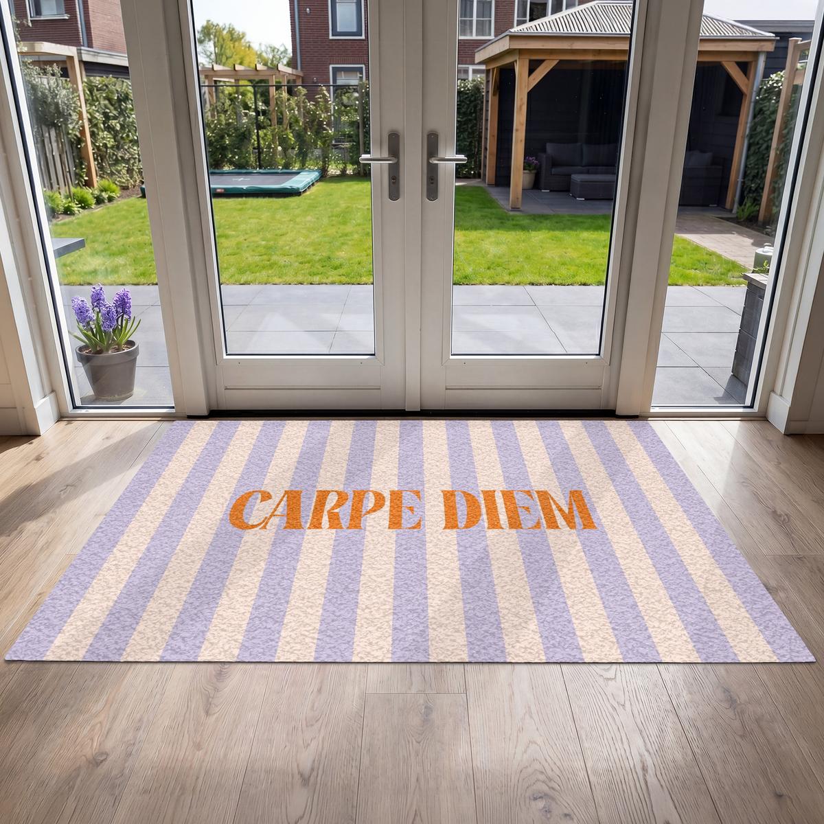 FUSSMATTE Lila – Orange – Streifen – Carpe Diem 180x120 cm - Flieder, Kunststoff (180/0.4cm) - MuchoWow