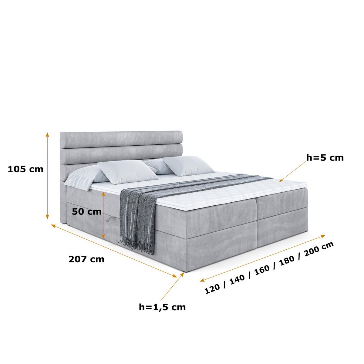BOXBETT mit Matratze H4 und Lattenrost - CELESTIA - 120x200 cm - H4 - Hellgrau - Hellgrau, Holzwerkstoff (120/200cm) - ALTDECOR
