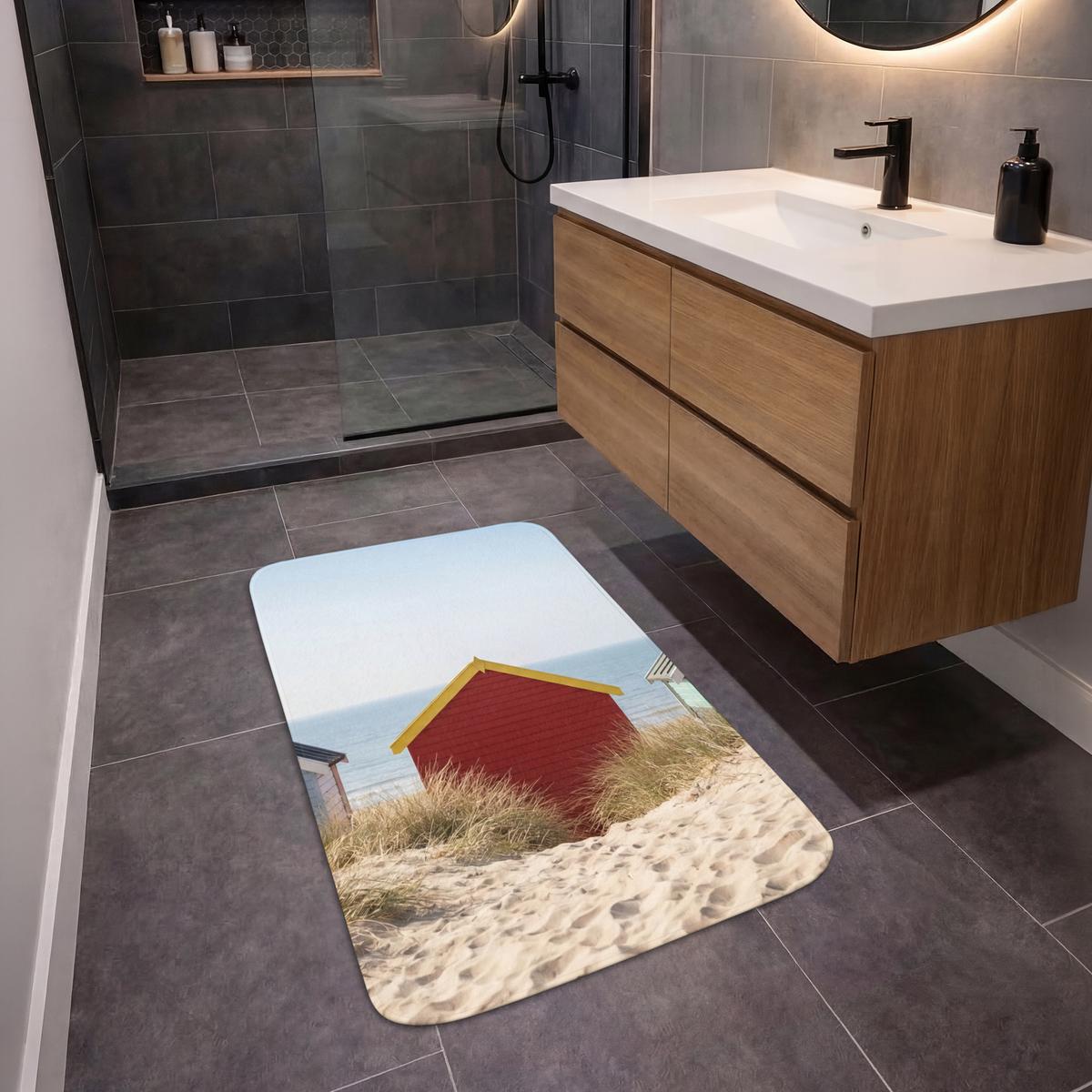 BADEMATTE Strand - Ferienhäuser - Farbenfroh - Dünen 60x90 cm - Multicolor, Textil (60/90cm) - OnlyWow
