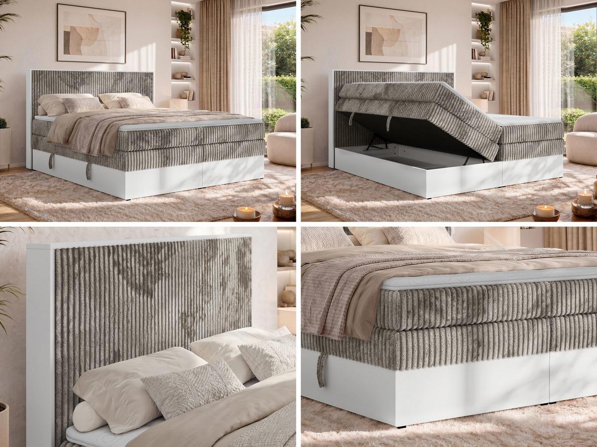 BOXSPRINGBETT TRAVIT KING 140/200 - Hellbraun Cord - Topper Visco - H3 - Hellbraun/Schwarz, Kunststoff/Textil (140/200cm) - MKS