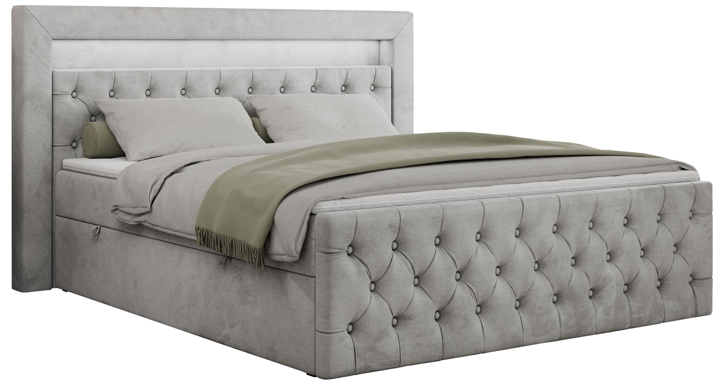 BOXBETT GOLD-9 LED 200/200 Hellgrau Velvet - H4 - Hellgrau, Holz/Textil (200/200cm) - MKS