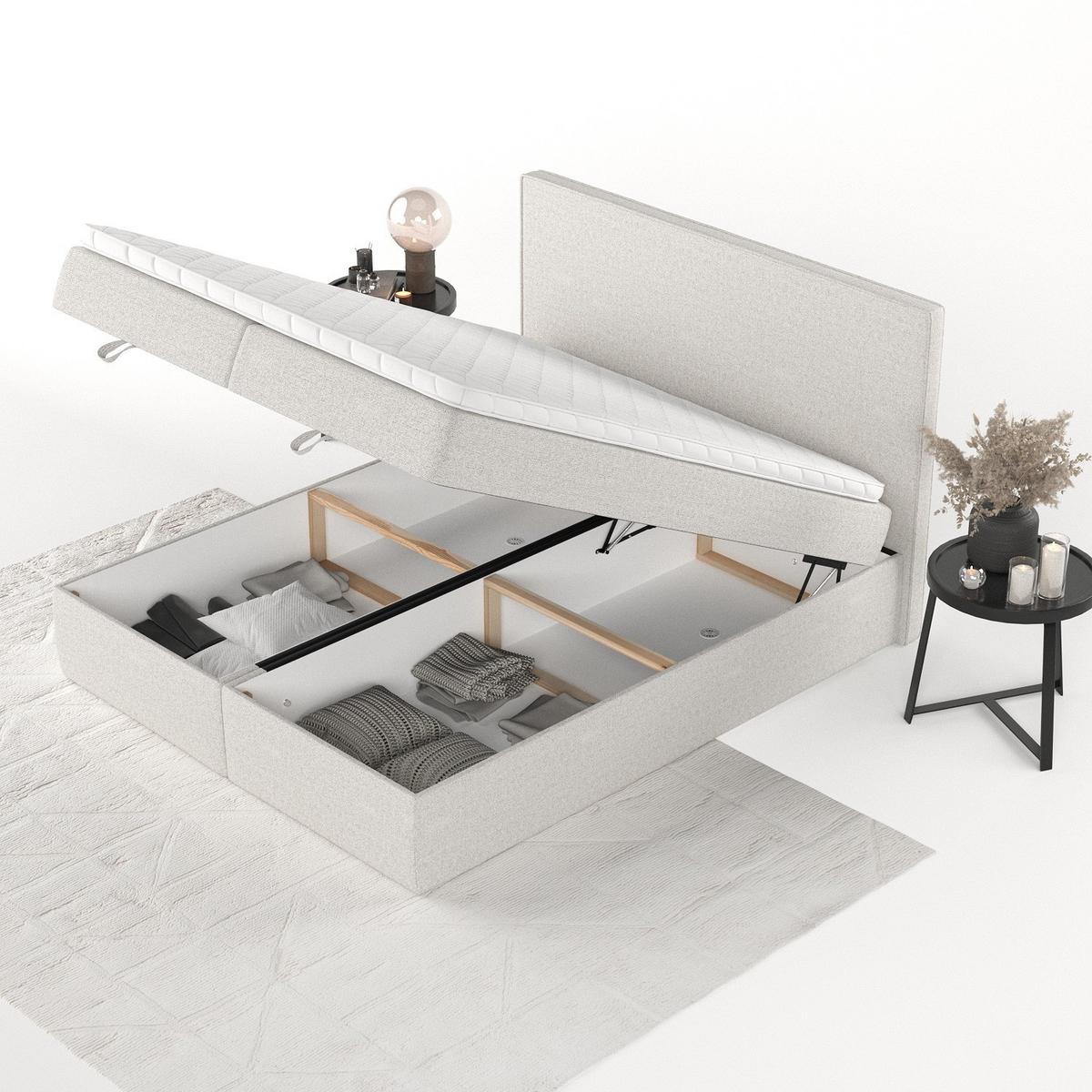 BOXBETT Velma 200/200 cm Hellbeige im Riva Stoff - Sandfarben/Schwarz, Holz/Holzwerkstoff (200/200cm) - AltaBeds