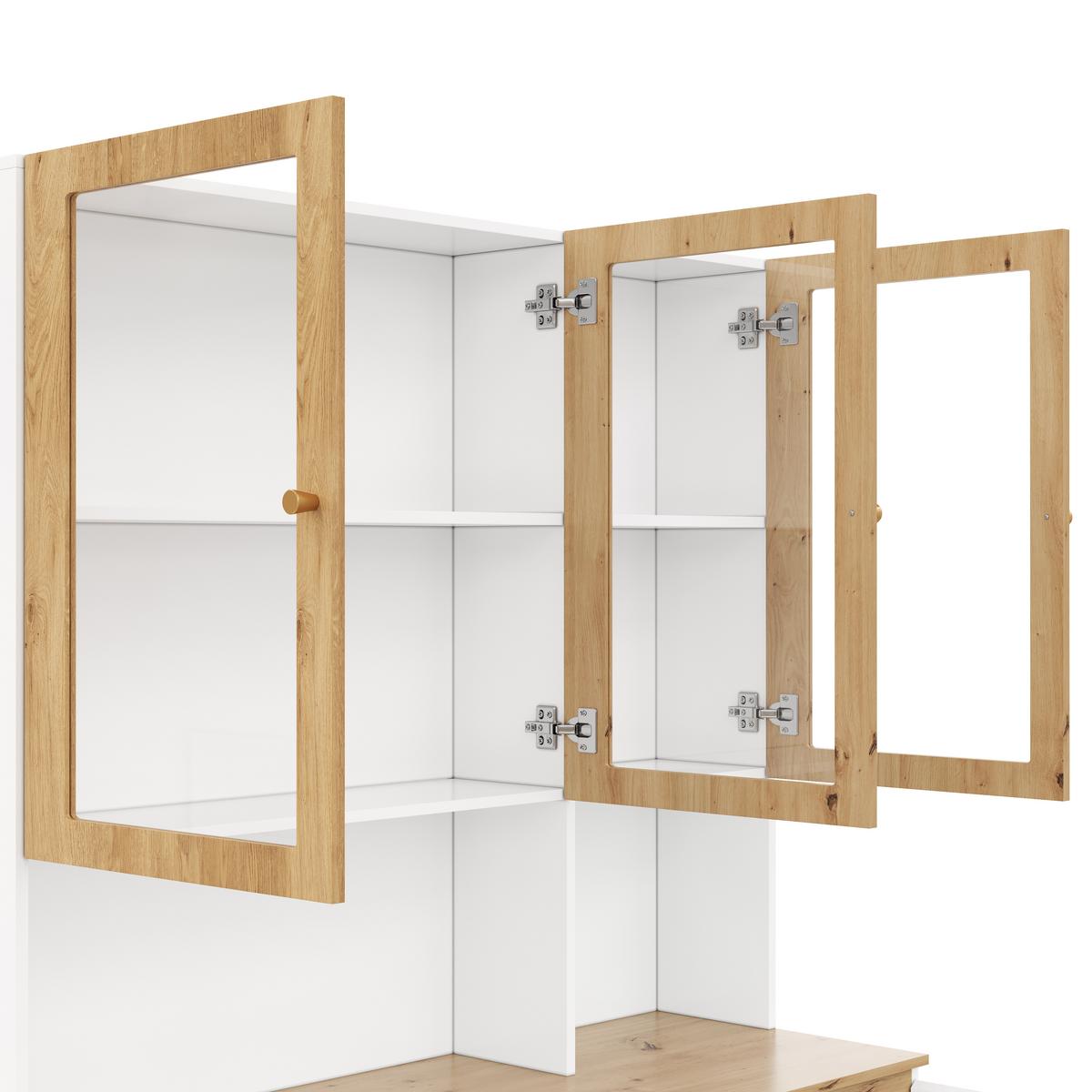 VITRINESCHRANK eiche & weiß 200 cm hoch mit led-beleuchtung & kabelmanagement - Weiß, Holzwerkstoff (120/200/40cm) - Urban Meuble