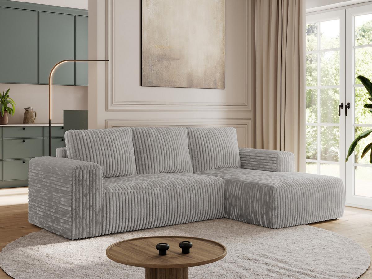 ECKSOFA TRENTINO L Hellgrau Cord - Links - Hellgrau/Schwarz, Kunststoff/Textil (266/164cm) - MKS