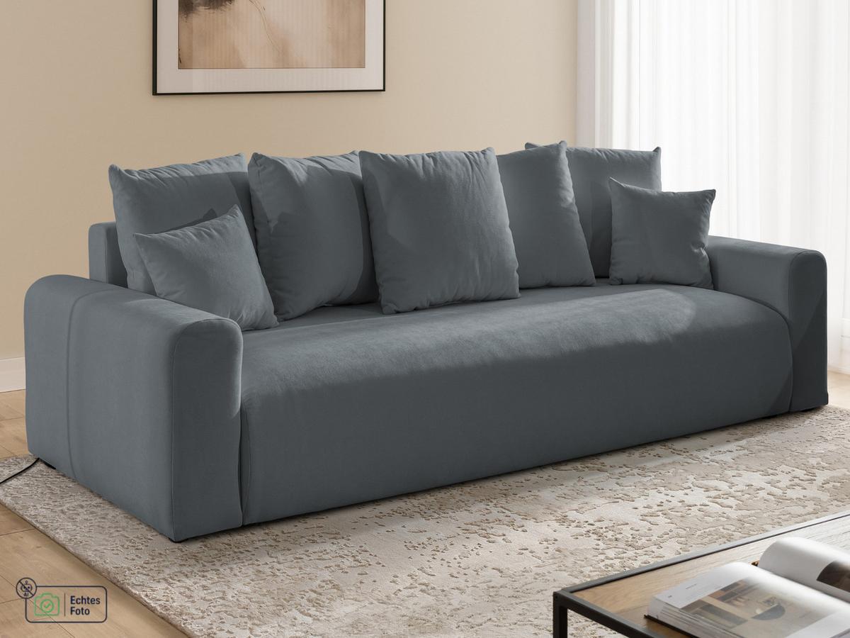 SCHLAFSOFA Calma mit Bettkasten im Bumpy-Design aus weichem Dunkelgrau Webstoff - Dunkelgrau/Schwarz, Holz/Kunststoff (239/88/98cm) - S-Style
