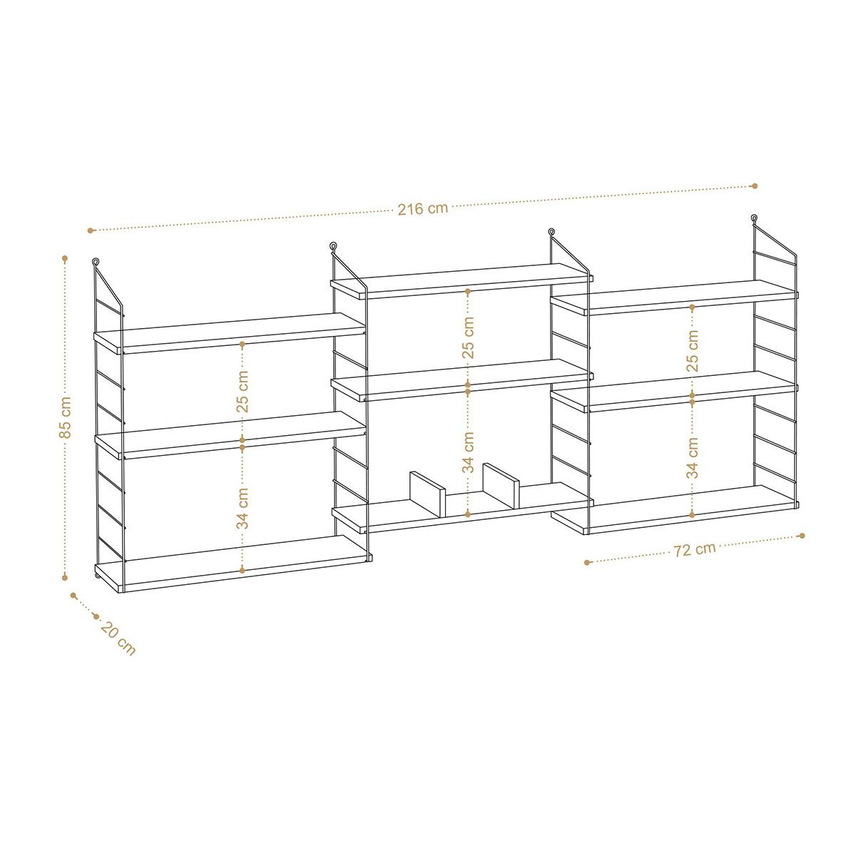 WANDREGAL mit 9 Eichenholzdekorationen laba 20/85/216 cm - Eschefarben, Holzwerkstoff (216/85/12cm) - Calicosy