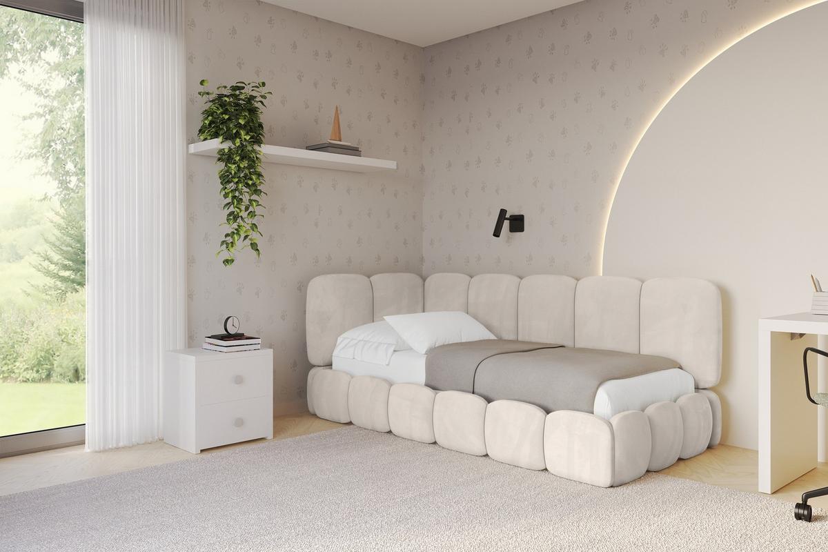 EINZELLBETT Jugendbett mit Bettkasten, Rechts - AVRY 100x200 Beige - Sandfarben/Beige, Holzwerkstoff/Textil (100/200cm) - ALTDECOR