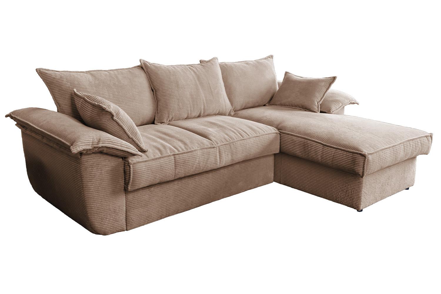 ECKSOFA DAMETO Braun Cord Mit Schlaffunktion - Schwarz/Braun, Kunststoff/Textil (266/174cm) - KAWOLA
