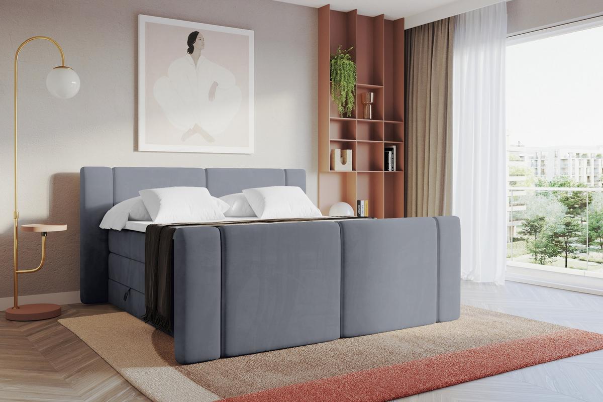 BOXSPRINGBETT mit Matratze H3/H4 - EVON KING Zanozek - 180x200 cm Grau - Grau, Holzwerkstoff (180/200cm) - ALTDECOR